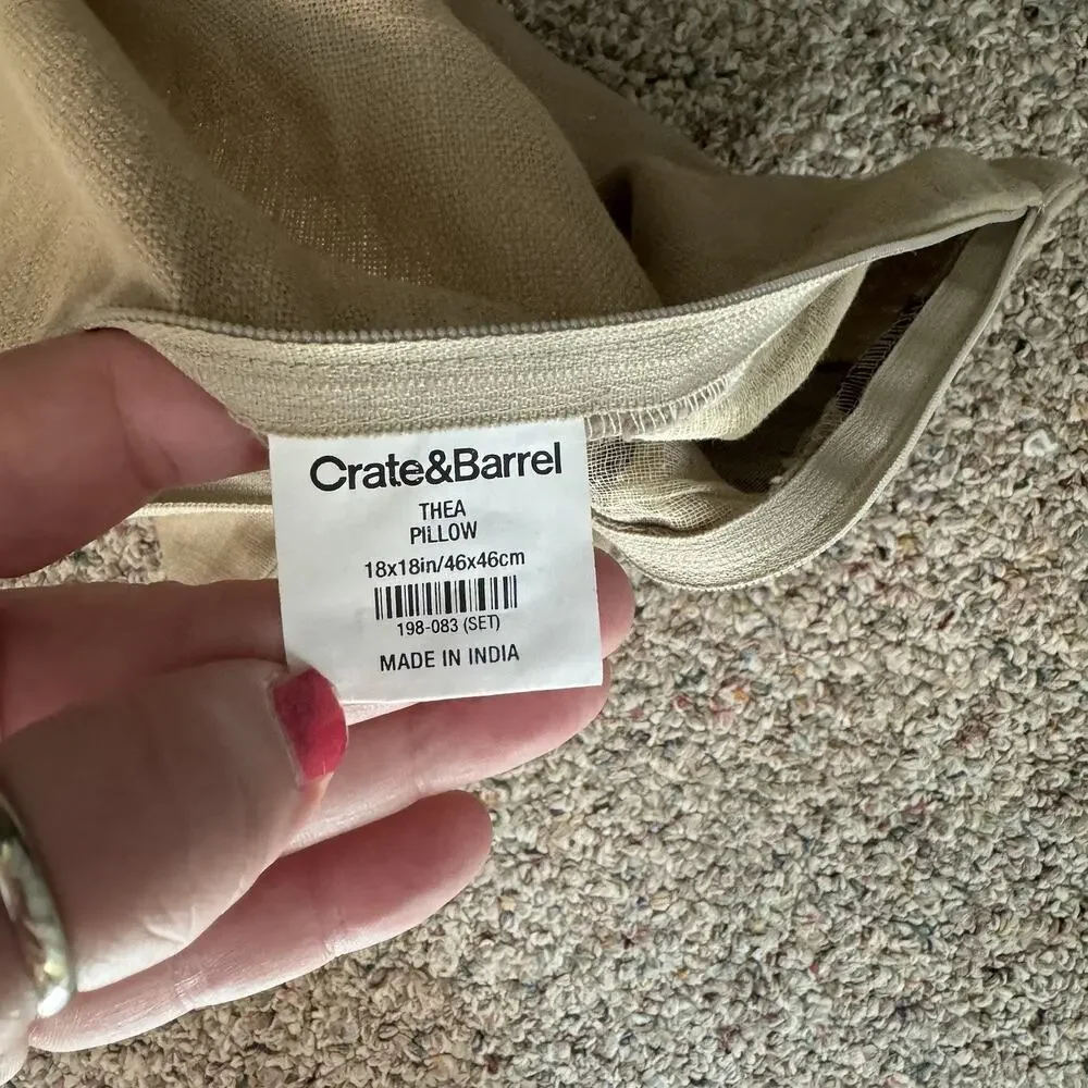 Crate and Barrel Set of 2 Thea Decorative Pillow Cases 18 x 18 Botanical Leaf